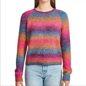 BB Dakota Steve Madden Rainbow Colorful Fuzzy Ombre Long Sleeve Sweater Top